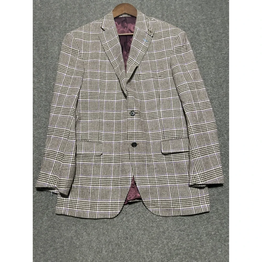 Peter millar sport blazer jacket windowpane size 42R brown purple wool